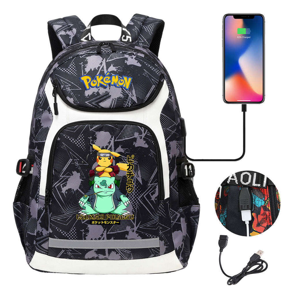 Pokemon USB Charging Backpack School NoteBook Laptop Travel Bags