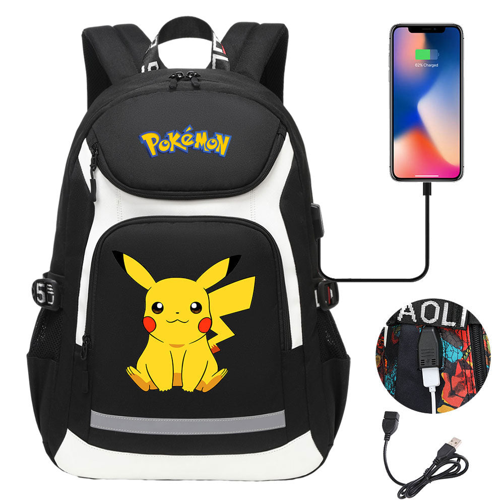 Pokemon USB Charging Backpack School NoteBook Laptop Travel Bags
