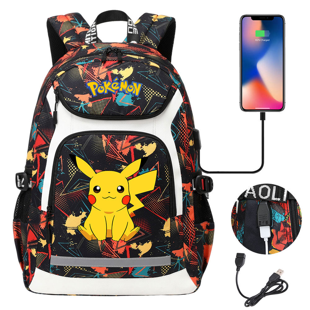 Pokemon USB Charging Backpack School NoteBook Laptop Travel Bags