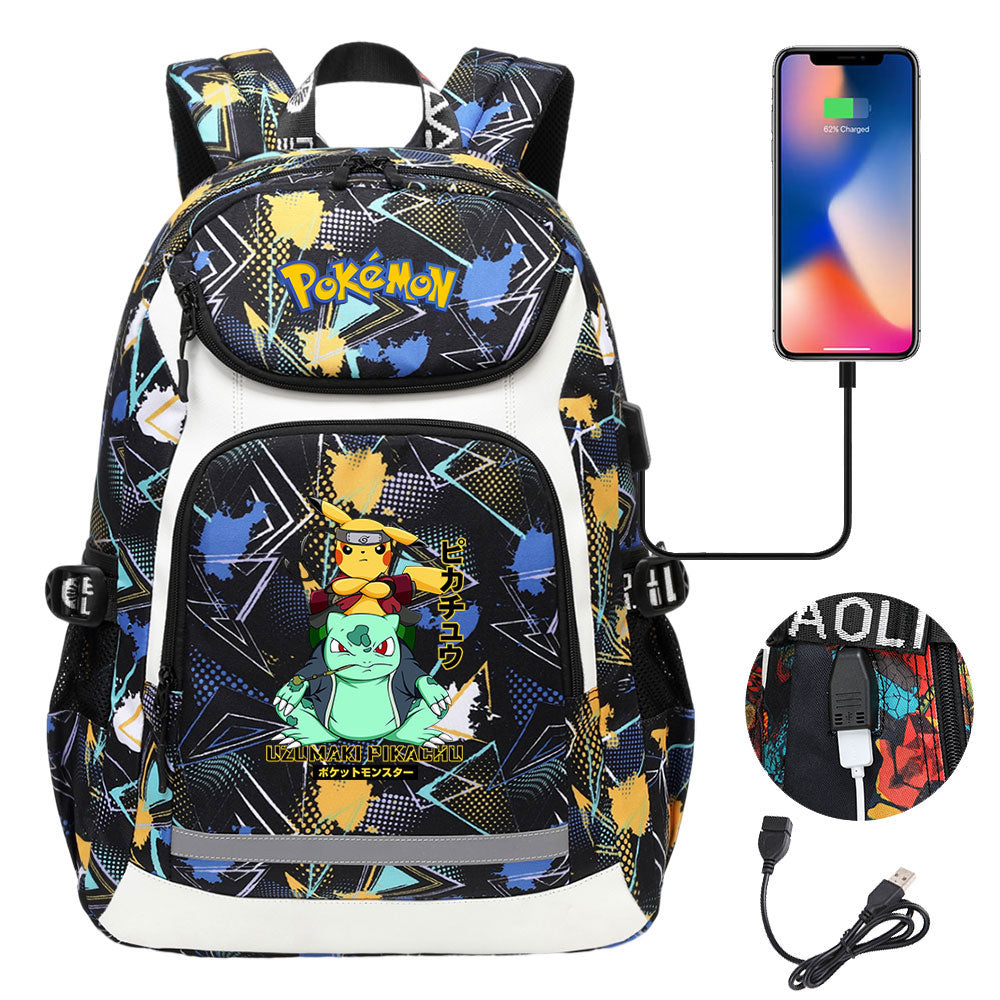 Pokemon USB Charging Backpack School NoteBook Laptop Travel Bags