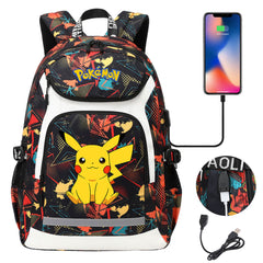 Pokemon USB Charging Backpack School NoteBook Laptop Travel Bags