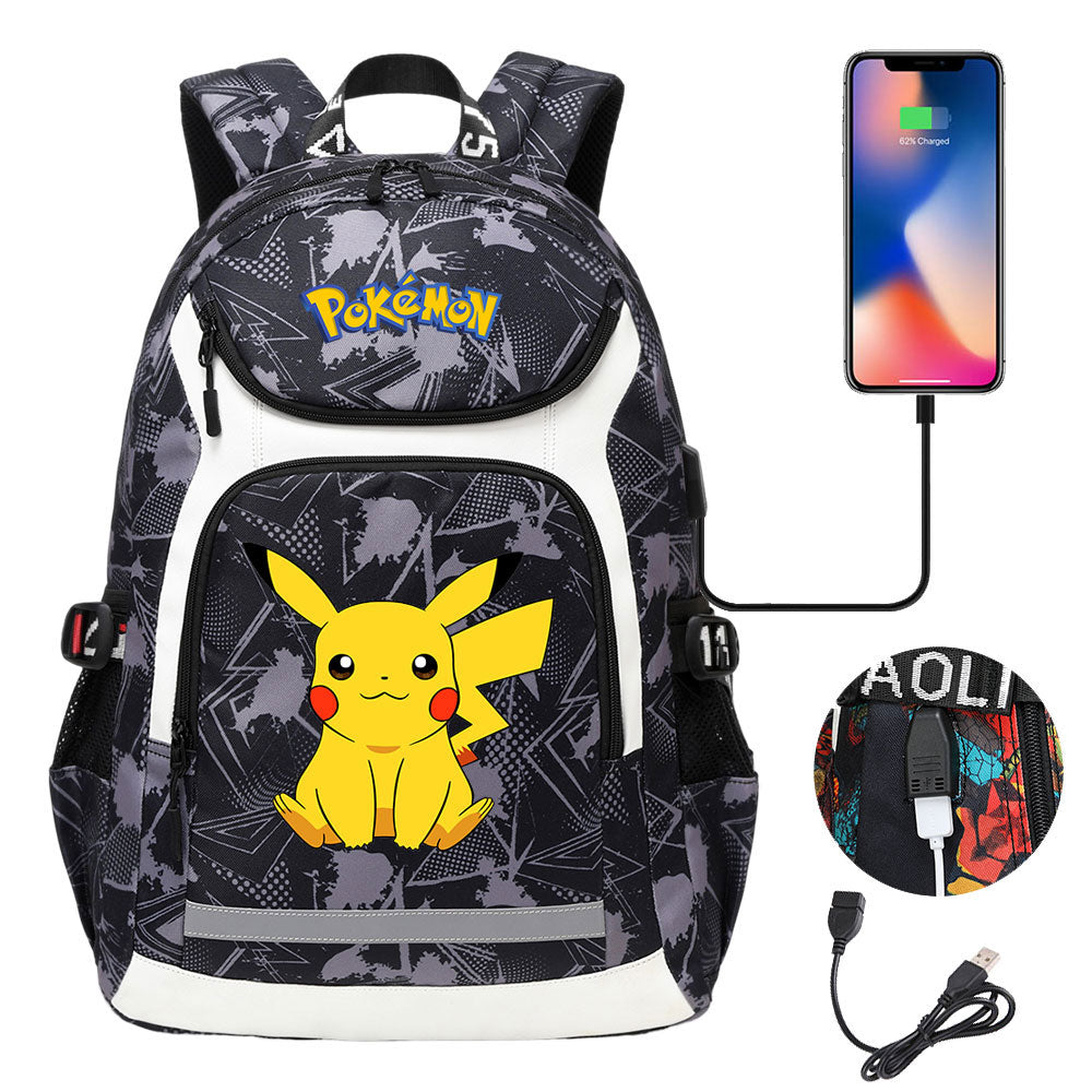 Pokemon USB Charging Backpack School NoteBook Laptop Travel Bags