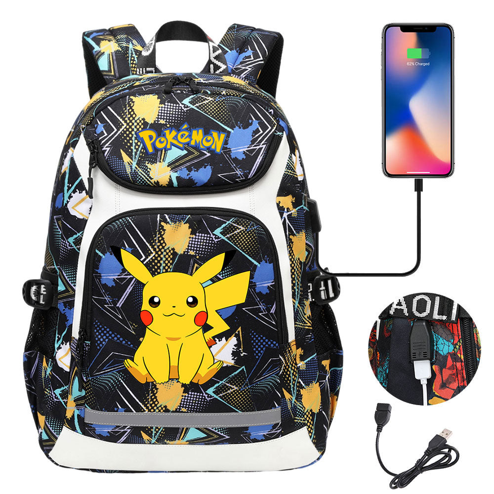 Pokemon USB Charging Backpack School NoteBook Laptop Travel Bags
