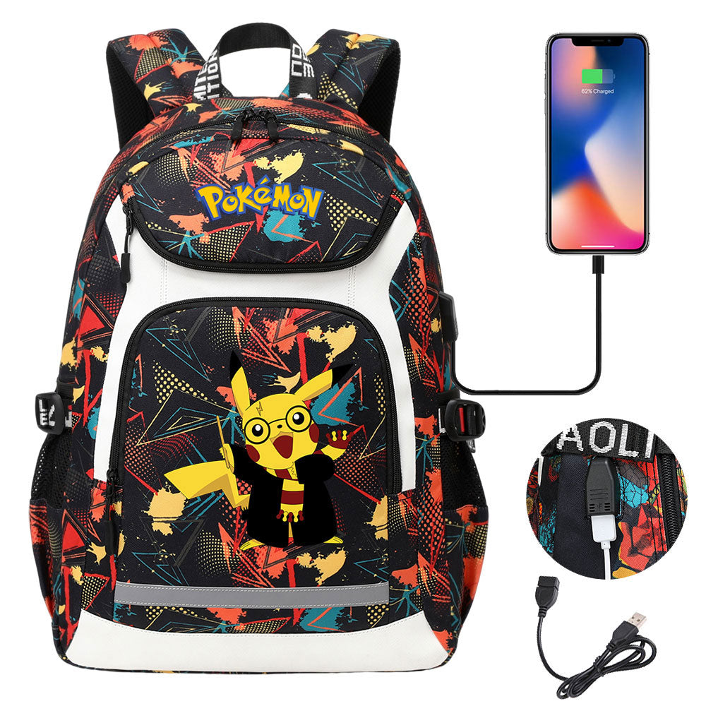 Pokemon USB Charging Backpack School NoteBook Laptop Travel Bags