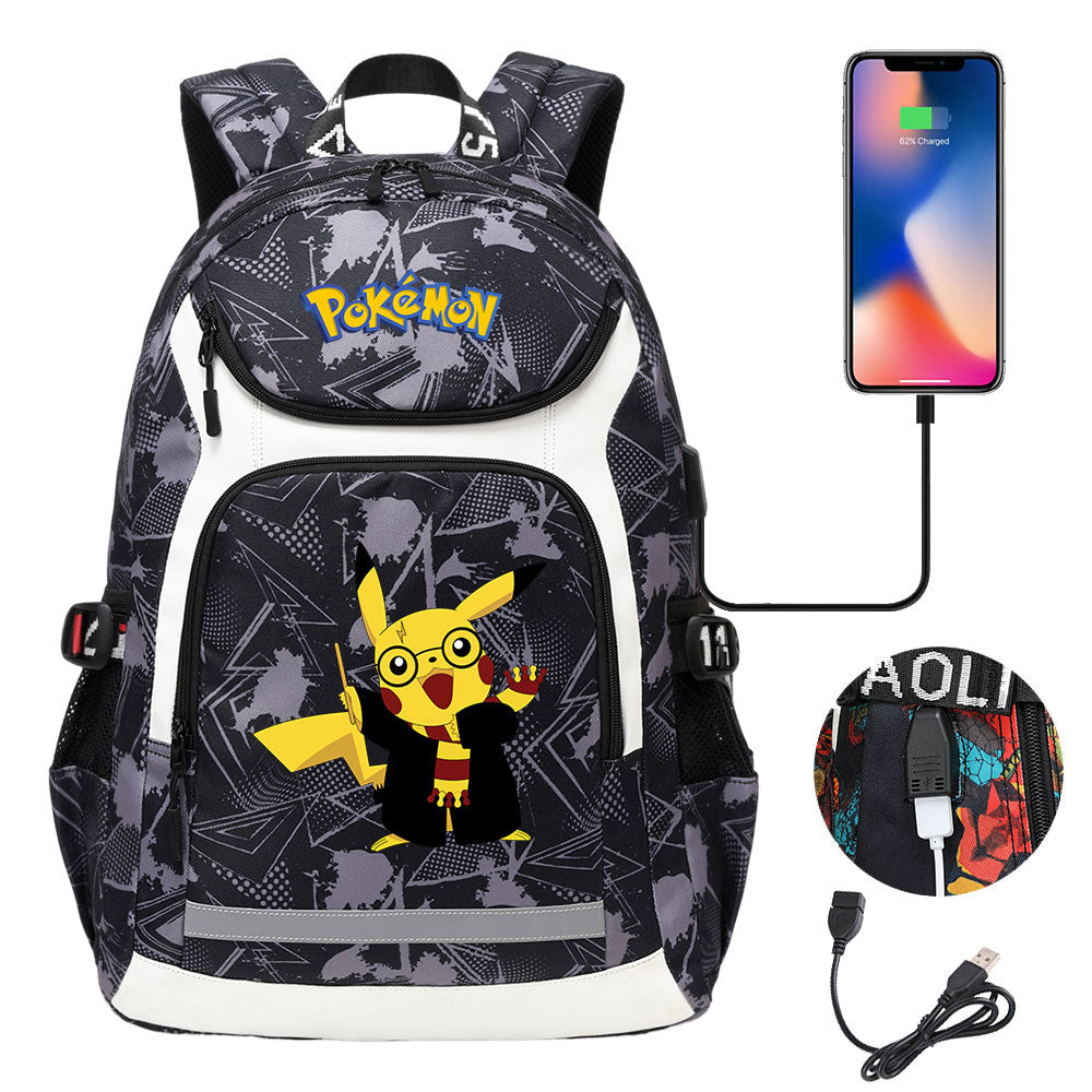 Pokemon USB Charging Backpack School NoteBook Laptop Travel Bags
