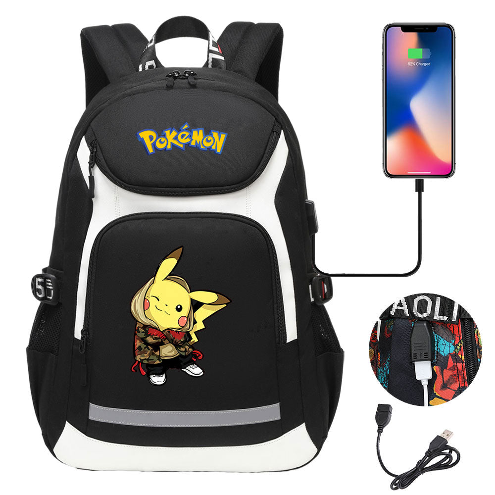 Pokemon USB Charging Backpack School NoteBook Laptop Travel Bags