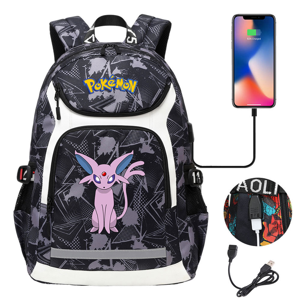 Pokemon Espeon USB Charging Backpack School NoteBook Laptop Travel Bags