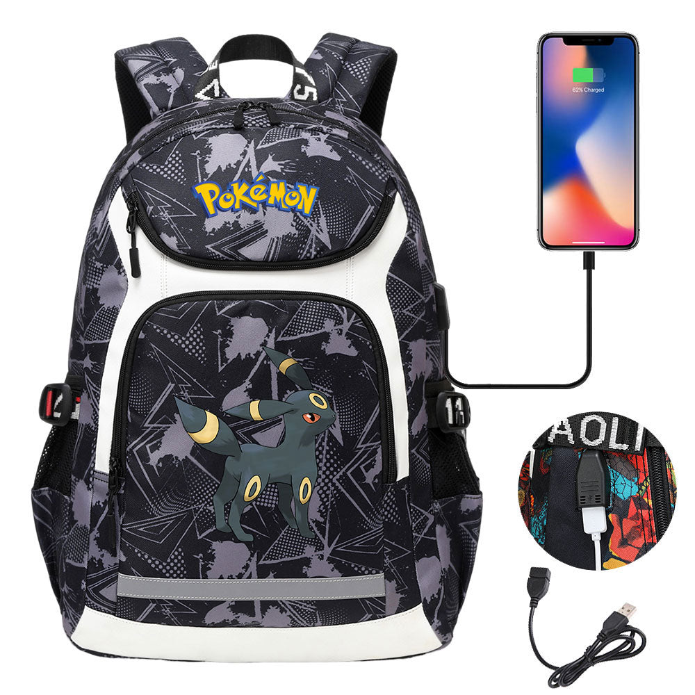 Pokemon Umbreon USB Charging Backpack School NoteBook Laptop Travel Bags