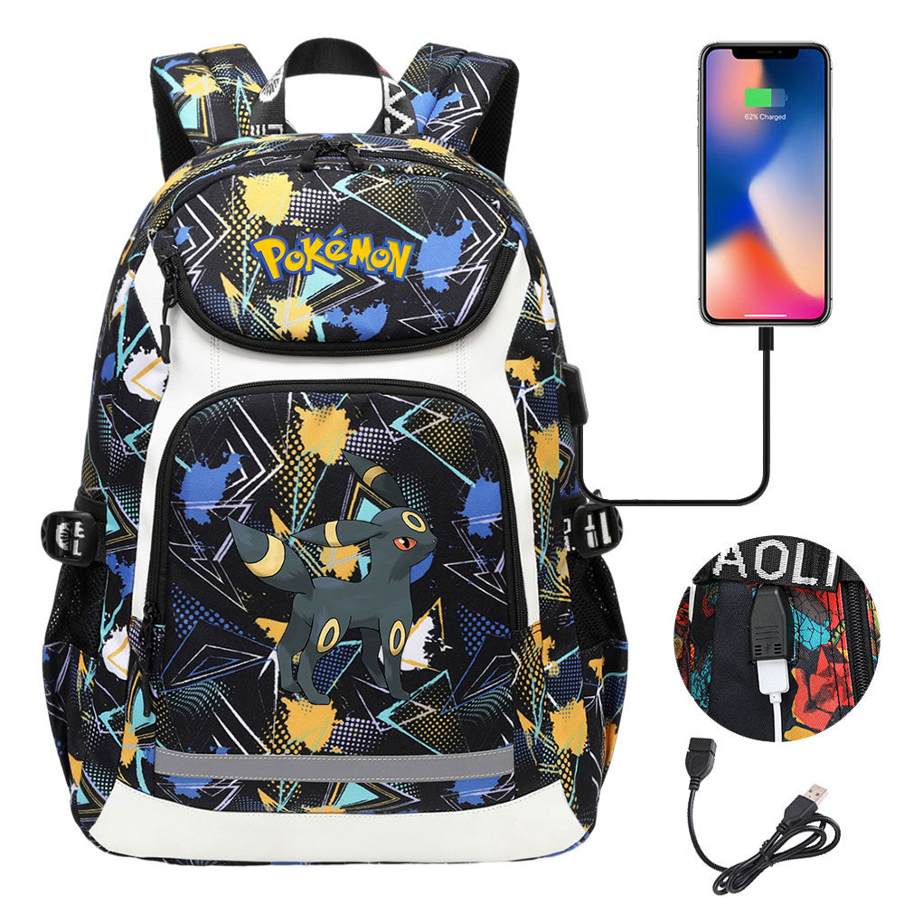 Pokemon Umbreon USB Charging Backpack School NoteBook Laptop Travel Bags