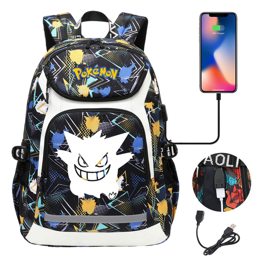 Pokemon Gengar USB Charging Backpack School NoteBook Laptop Travel Bags