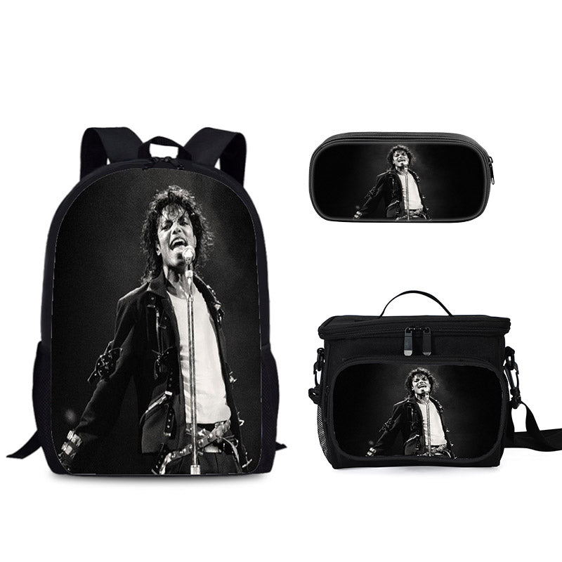 Pop Superstar Michael Jackson Schoolbag Backpack Lunch Bag Pencil Case 3pcs Set Gift for Kids Students