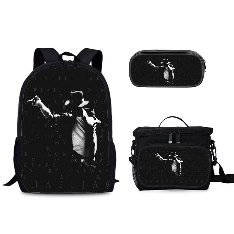 Pop Superstar Michael Jackson Schoolbag Backpack Lunch Bag Pencil Case 3pcs Set Gift for Kids Students