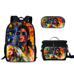 Pop Superstar Michael Jackson Schoolbag Backpack Lunch Bag Pencil Case 3pcs Set Gift for Kids Students