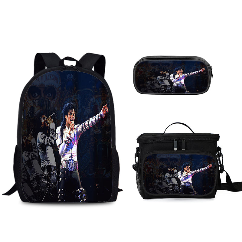 Pop Superstar Michael Jackson Schoolbag Backpack Lunch Bag Pencil Case 3pcs Set Gift for Kids Students