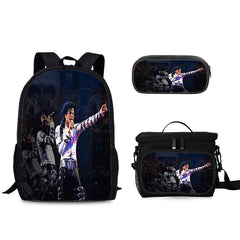 Pop Superstar Michael Jackson Schoolbag Backpack Lunch Bag Pencil Case 3pcs Set Gift for Kids Students