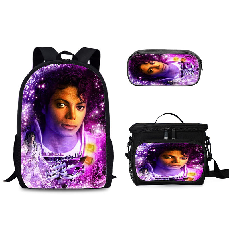 Pop Superstar Michael Jackson Schoolbag Backpack Lunch Bag Pencil Case 3pcs Set Gift for Kids Students