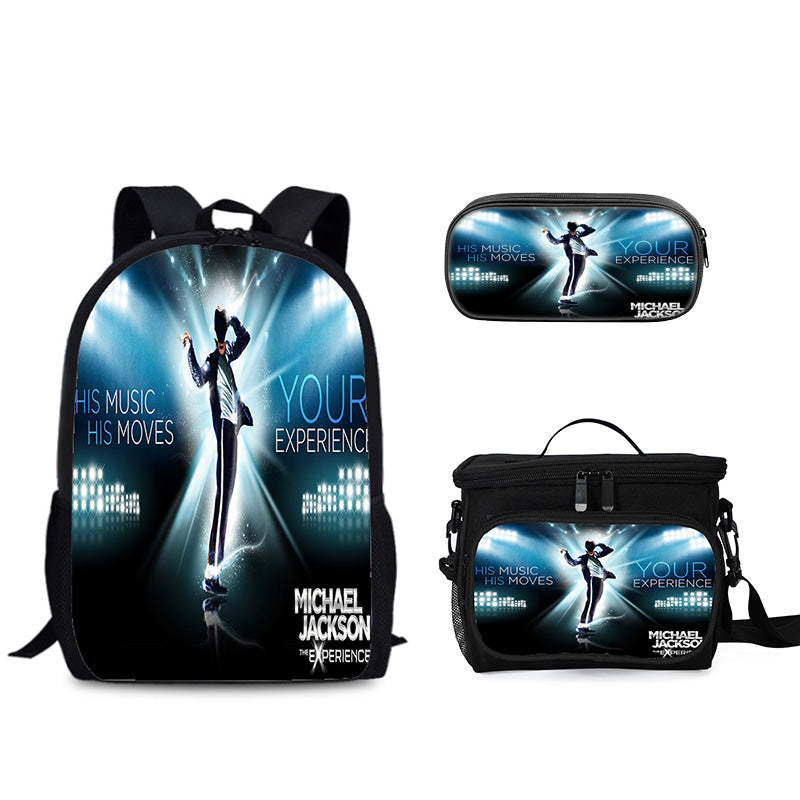 Pop Superstar Michael Jackson Schoolbag Backpack Lunch Bag Pencil Case 3pcs Set Gift for Kids Students