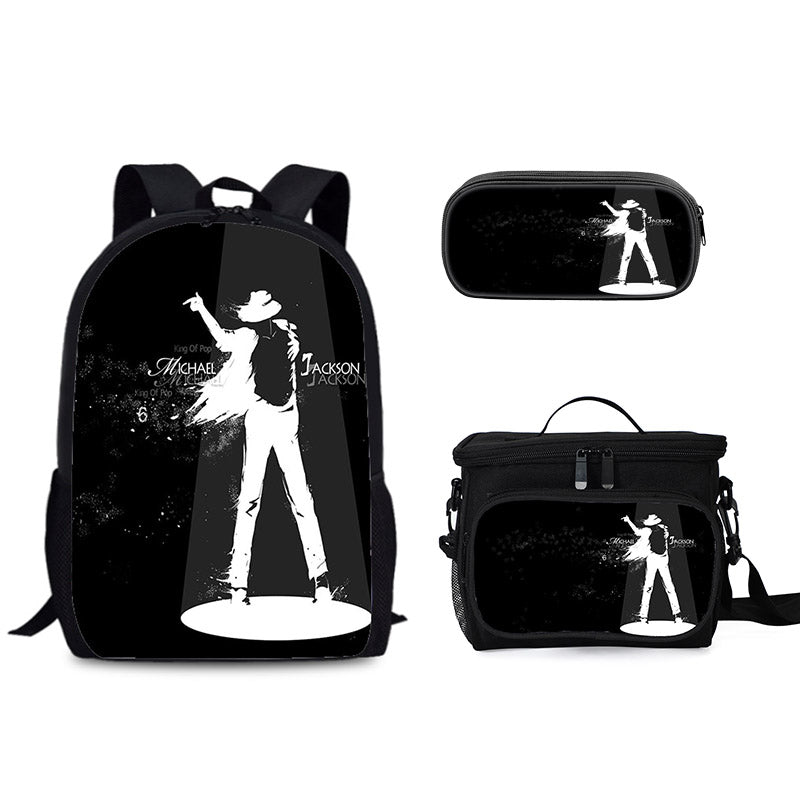Pop Superstar Michael Jackson Schoolbag Backpack Lunch Bag Pencil Case 3pcs Set Gift for Kids Students