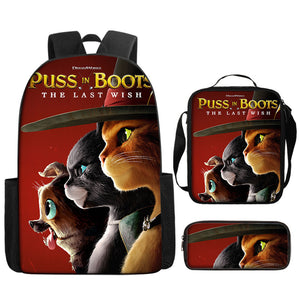Puss in Boots Schoolbag Backpack Lunch Bag Pencil Case 3pcs Set Gift for Kids Students