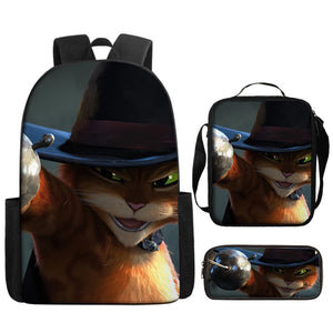 Puss in Boots Schoolbag Backpack Lunch Bag Pencil Case 3pcs Set Gift for Kids Students