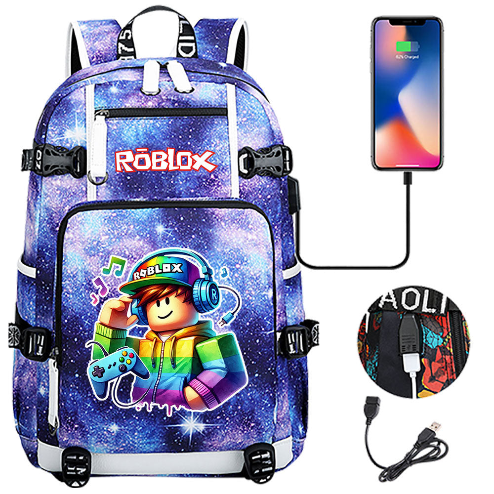 Roblox Game USB Charging Backpack School NoteBook Laptop Travel Bags