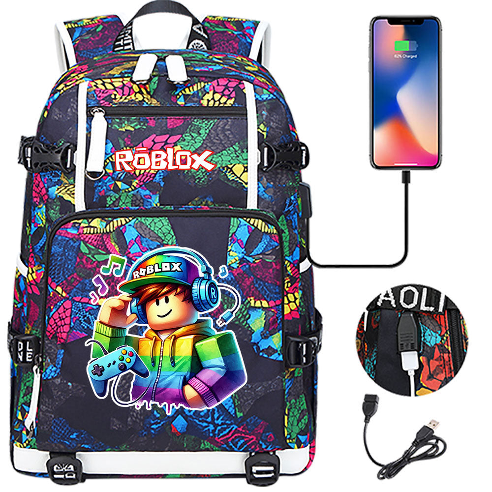 Roblox Game USB Charging Backpack School NoteBook Laptop Travel Bags