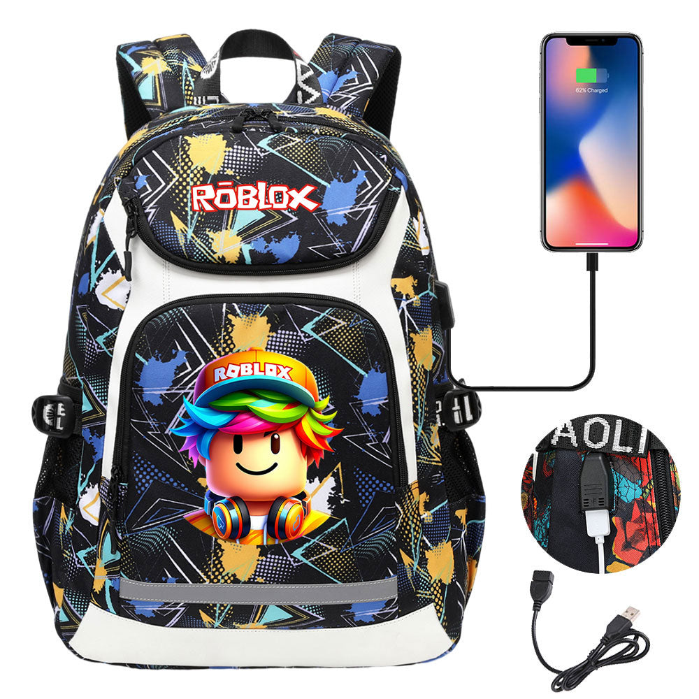 Roblox Game USB Charging Backpack School NoteBook Laptop Travel Bags