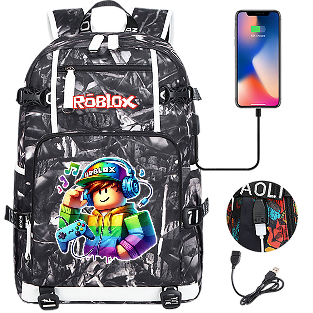 Roblox Game USB Charging Backpack School NoteBook Laptop Travel Bags
