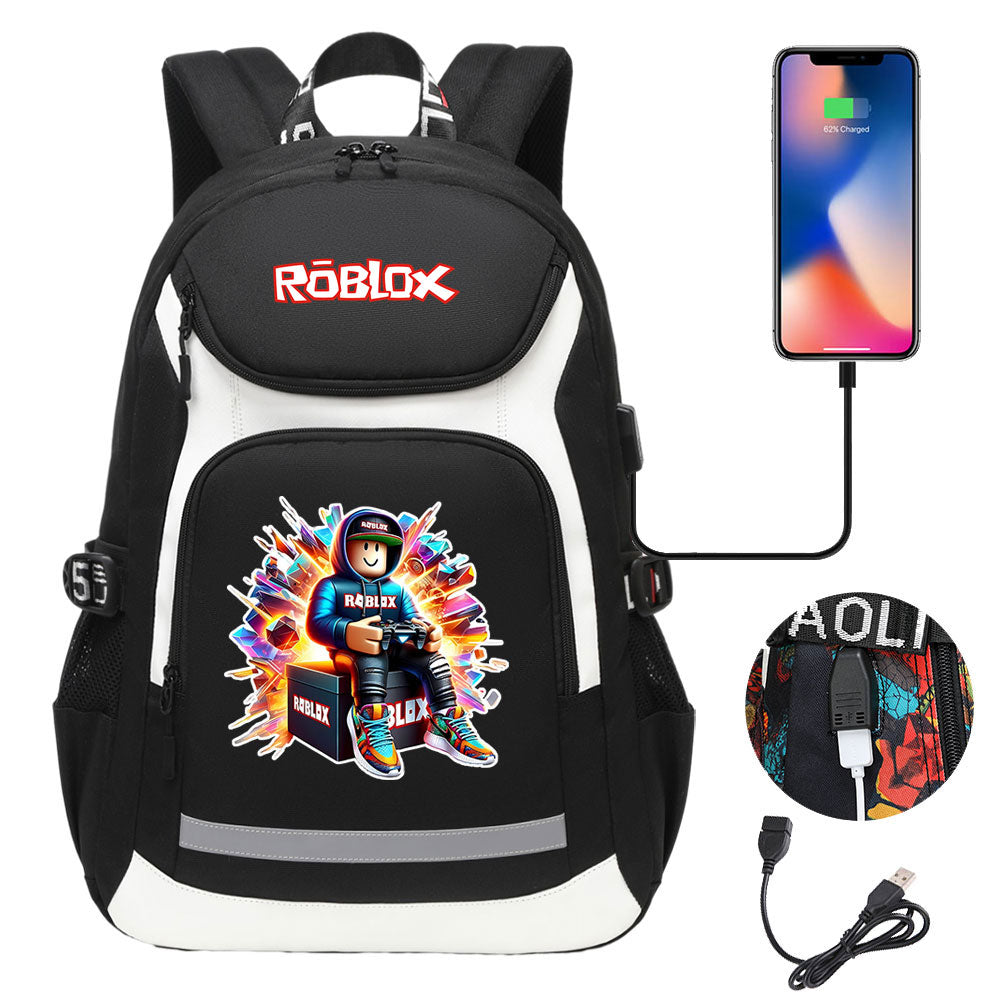 Roblox Game USB Charging Backpack School NoteBook Laptop Travel Bags