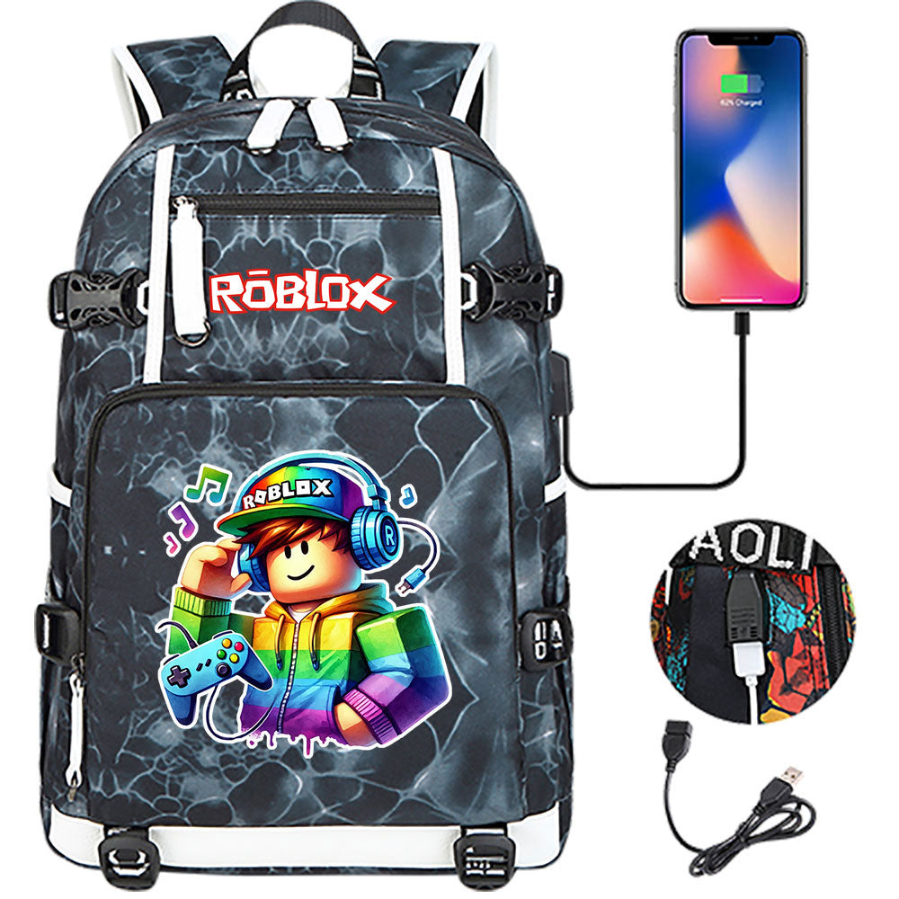 Roblox Game USB Charging Backpack School NoteBook Laptop Travel Bags