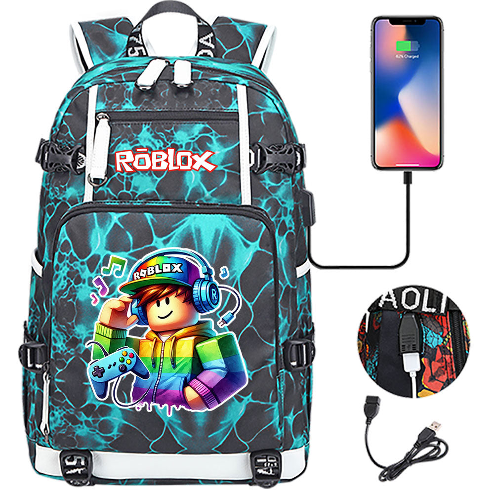Roblox Game USB Charging Backpack School NoteBook Laptop Travel Bags