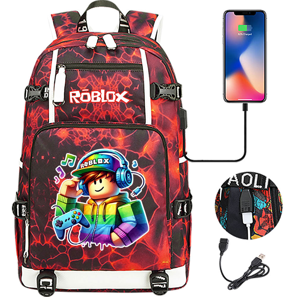 Roblox Game USB Charging Backpack School NoteBook Laptop Travel Bags