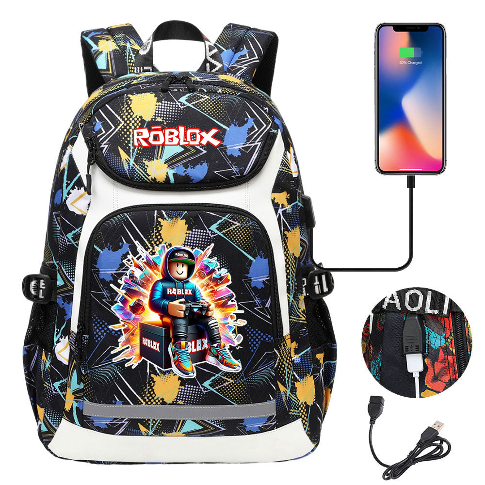 Roblox Game USB Charging Backpack School NoteBook Laptop Travel Bags