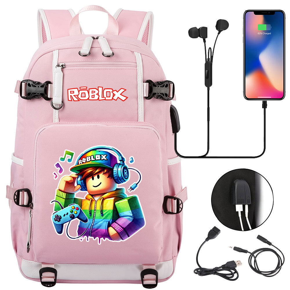 Roblox Game USB Charging Backpack School NoteBook Laptop Travel Bags
