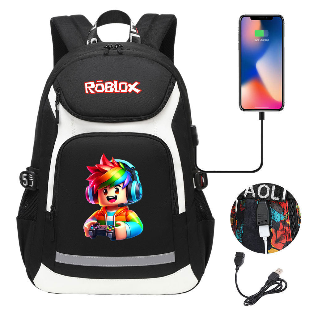 Roblox Game USB Charging Backpack School NoteBook Laptop Travel Bags
