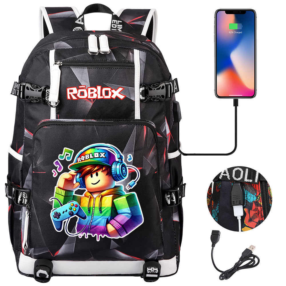 Roblox Game USB Charging Backpack School NoteBook Laptop Travel Bags