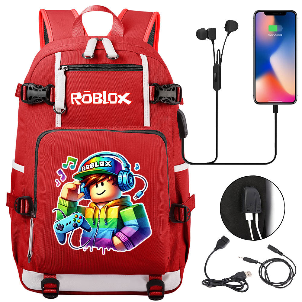 Roblox Game USB Charging Backpack School NoteBook Laptop Travel Bags