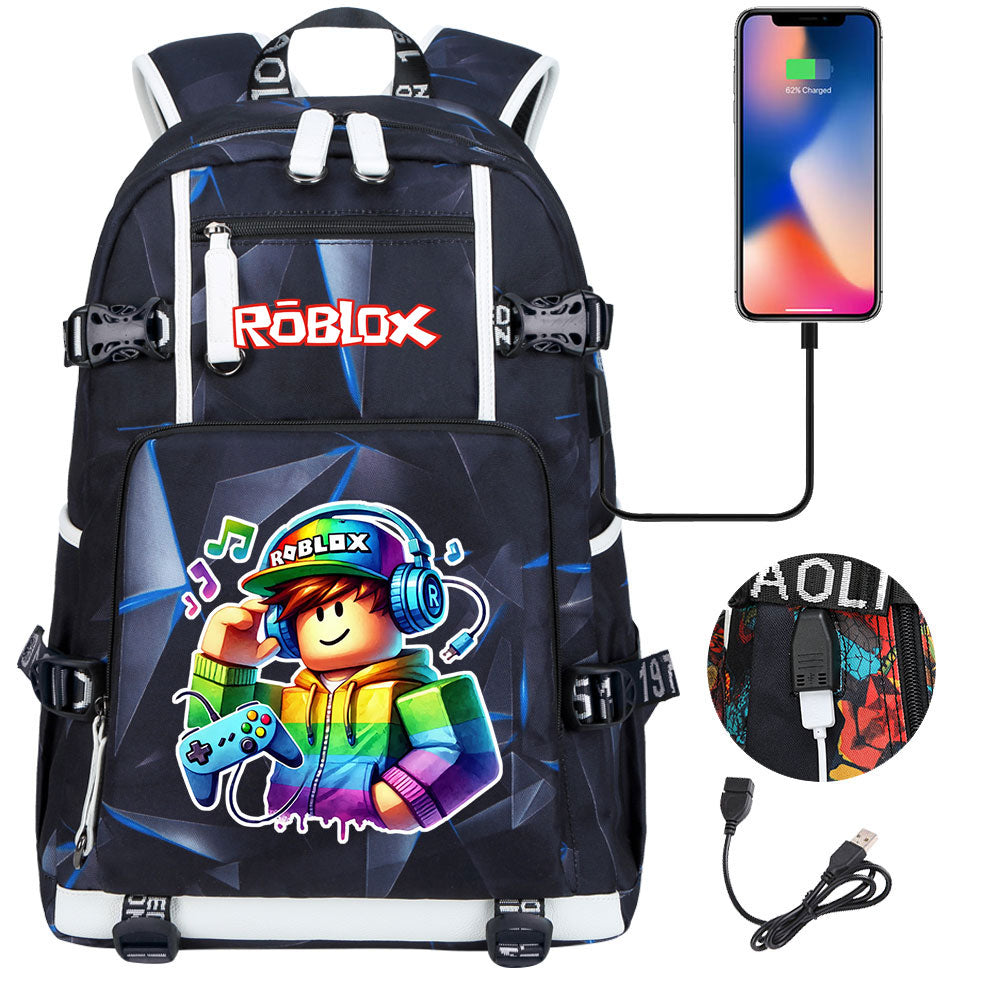 Roblox Game USB Charging Backpack School NoteBook Laptop Travel Bags