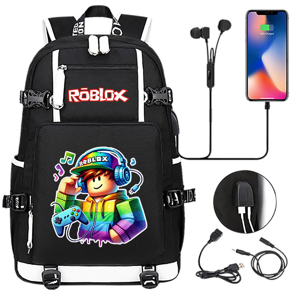 Roblox Game USB Charging Backpack School NoteBook Laptop Travel Bags