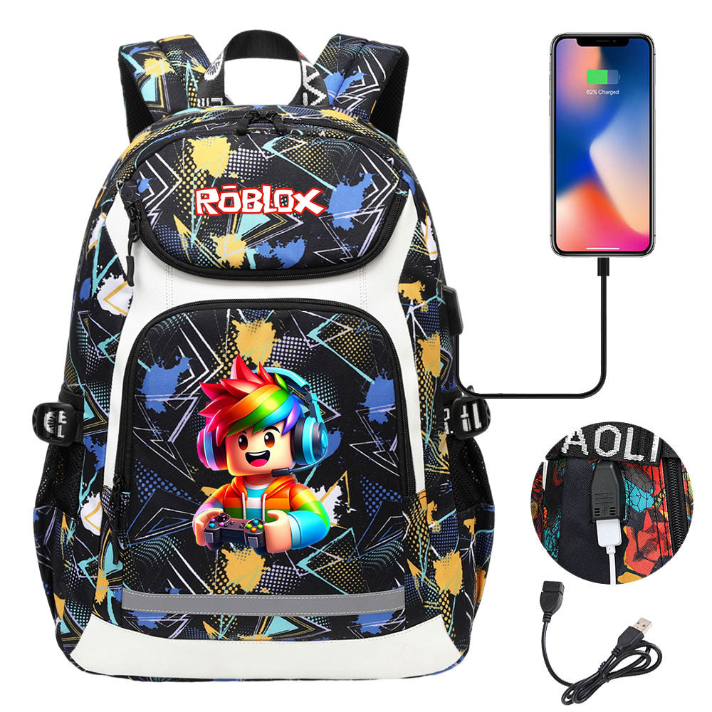 Roblox Game USB Charging Backpack School NoteBook Laptop Travel Bags