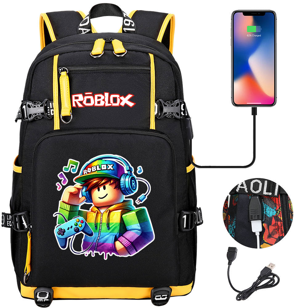 Roblox Game USB Charging Backpack School NoteBook Laptop Travel Bags
