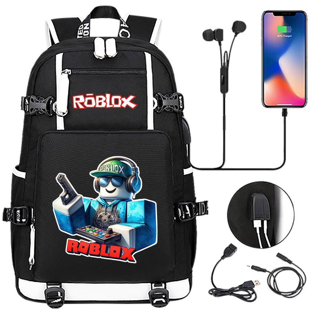 Roblox Game USB Charging Backpack School NoteBook Laptop Travel Bags