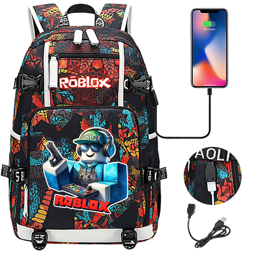 Roblox Game USB Charging Backpack School NoteBook Laptop Travel Bags