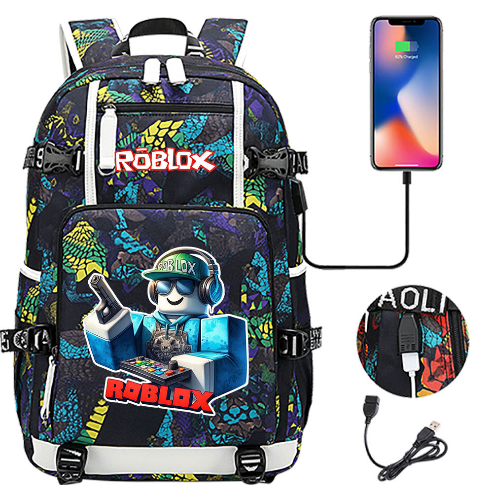 Roblox Game USB Charging Backpack School NoteBook Laptop Travel Bags