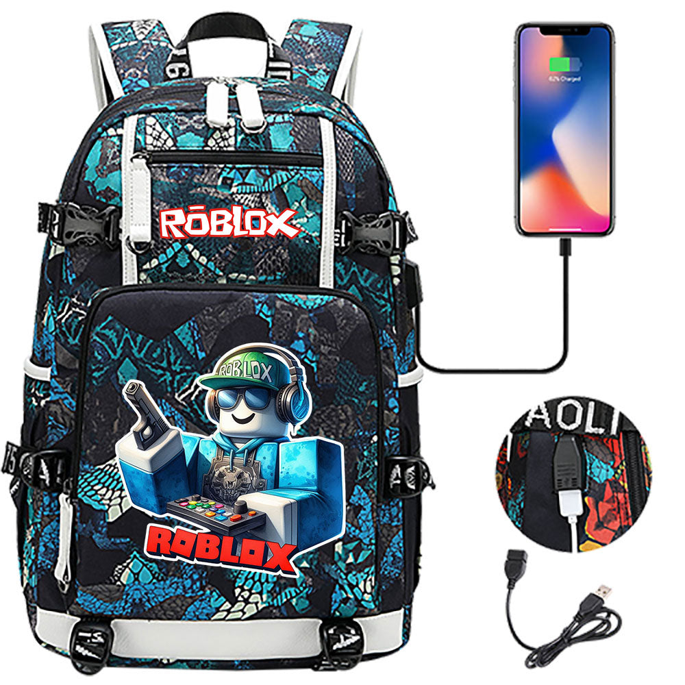 Roblox Game USB Charging Backpack School NoteBook Laptop Travel Bags