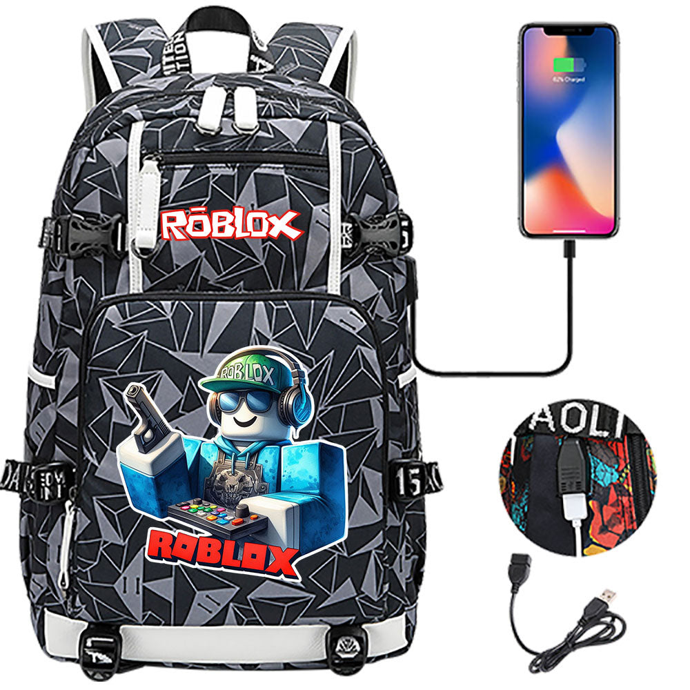 Roblox Game USB Charging Backpack School NoteBook Laptop Travel Bags