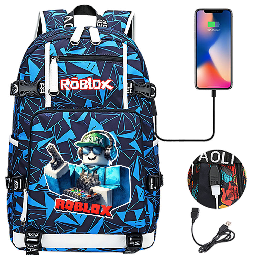 Roblox Game USB Charging Backpack School NoteBook Laptop Travel Bags