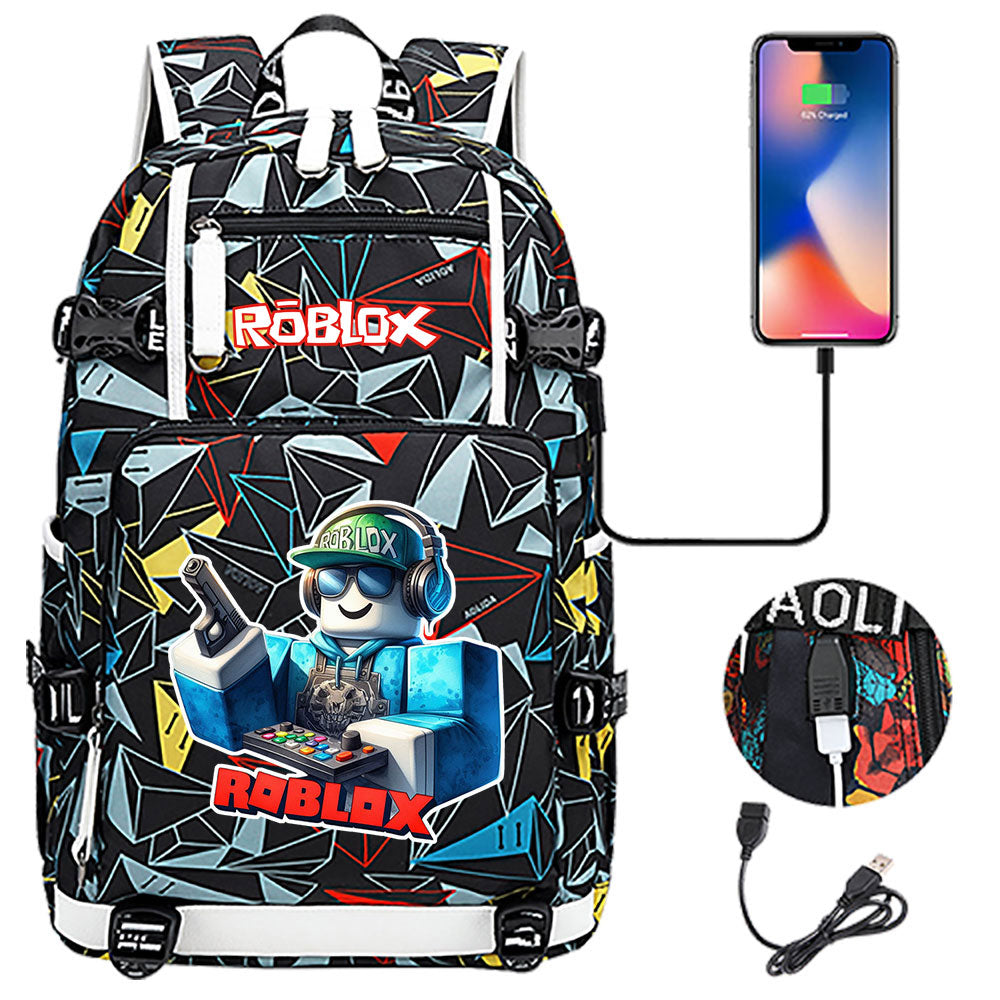Roblox Game USB Charging Backpack School NoteBook Laptop Travel Bags
