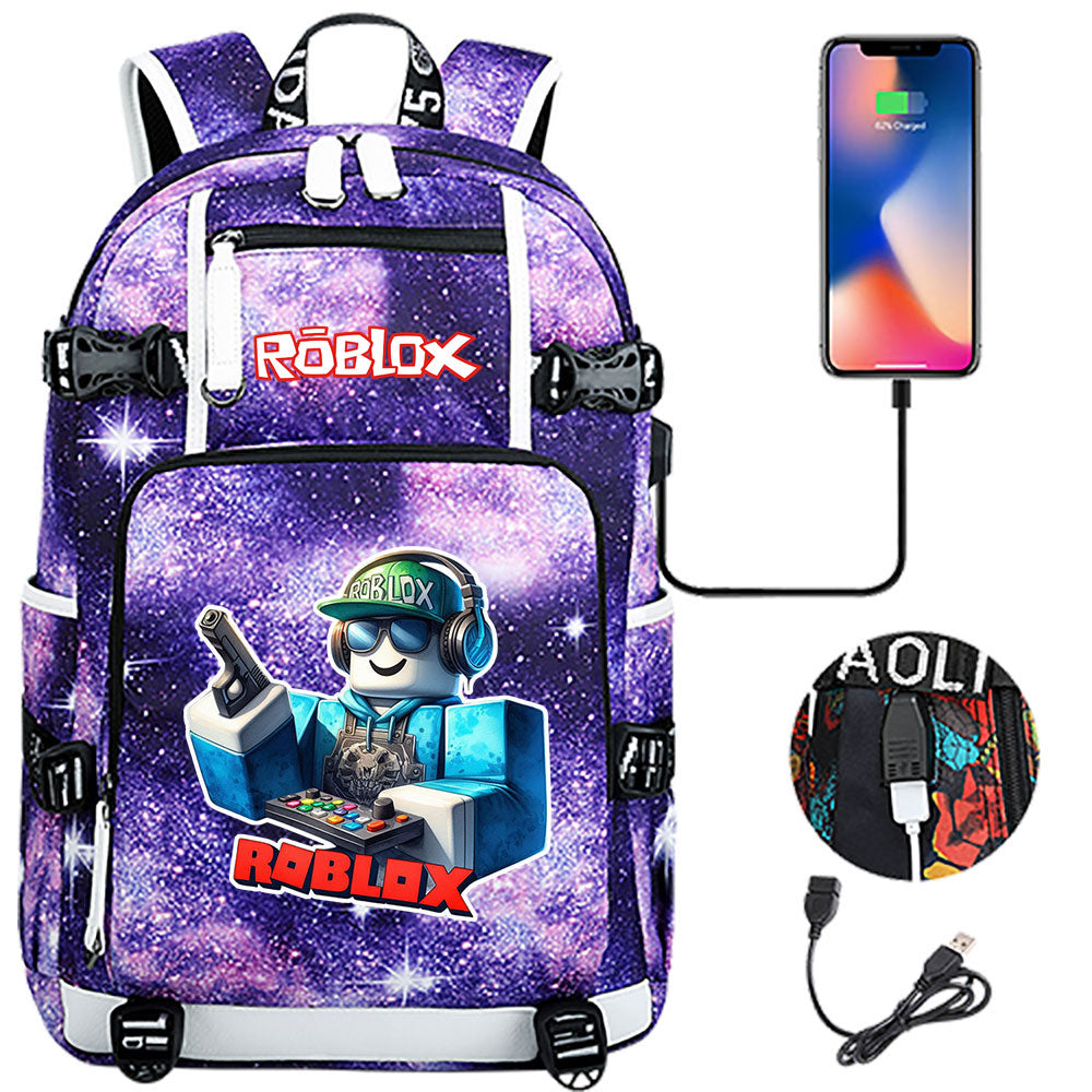 Roblox Game USB Charging Backpack School NoteBook Laptop Travel Bags