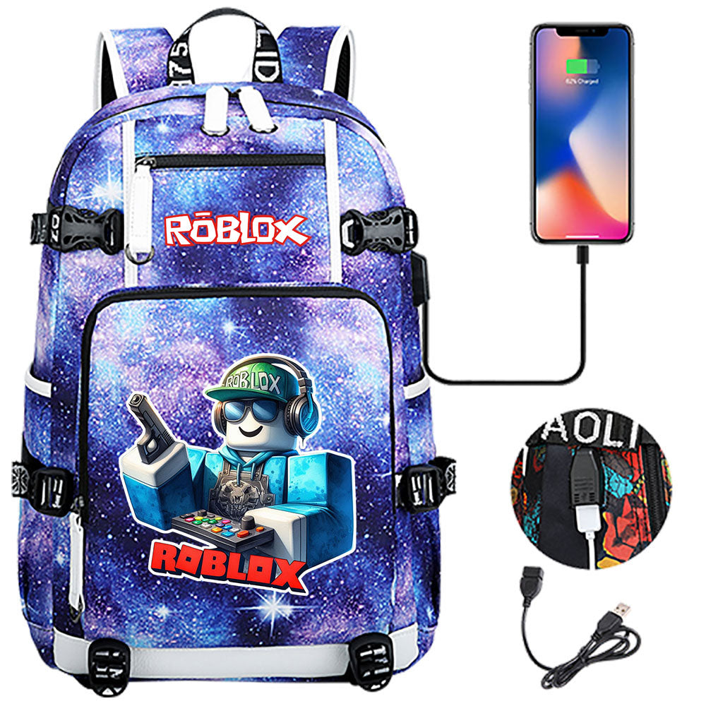 Roblox Game USB Charging Backpack School NoteBook Laptop Travel Bags